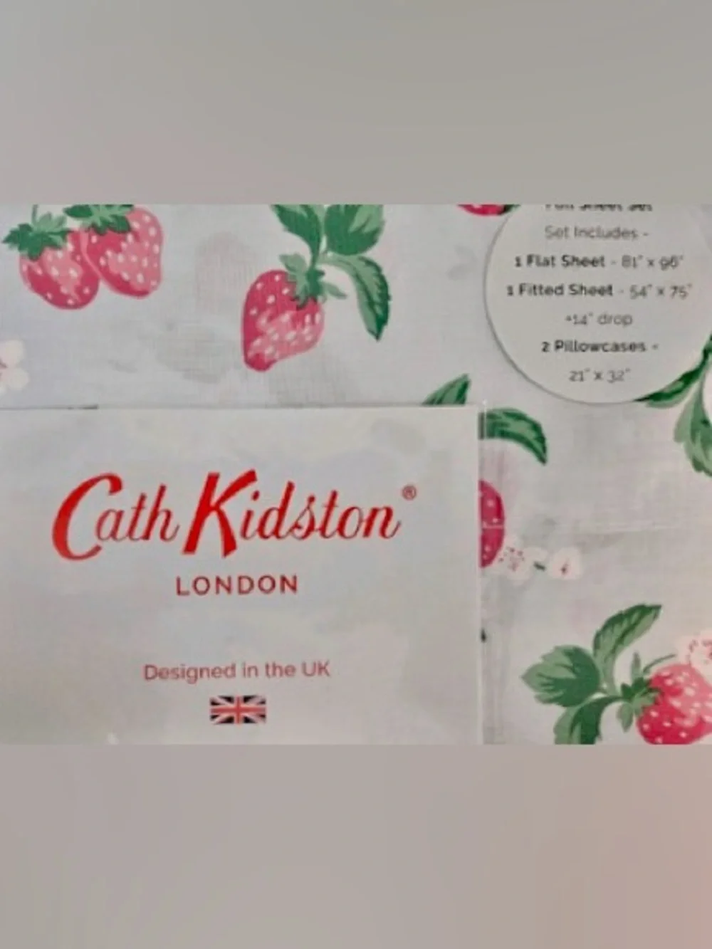 Cath Kidston Strawberry Duckegg Cotton Bedding - Pink & Green on Duck Egg